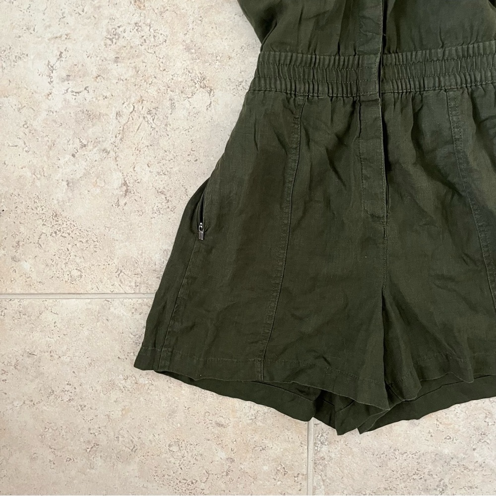 Athleta Linen Olive Green Button-Up Pocketed Summer Festival Boho Romper - Picture 2 of 6
